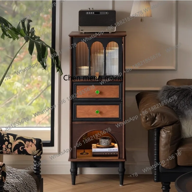 

French retro solid wood living room TV side display cabinet sofa stand cabinet antique storage bookcase