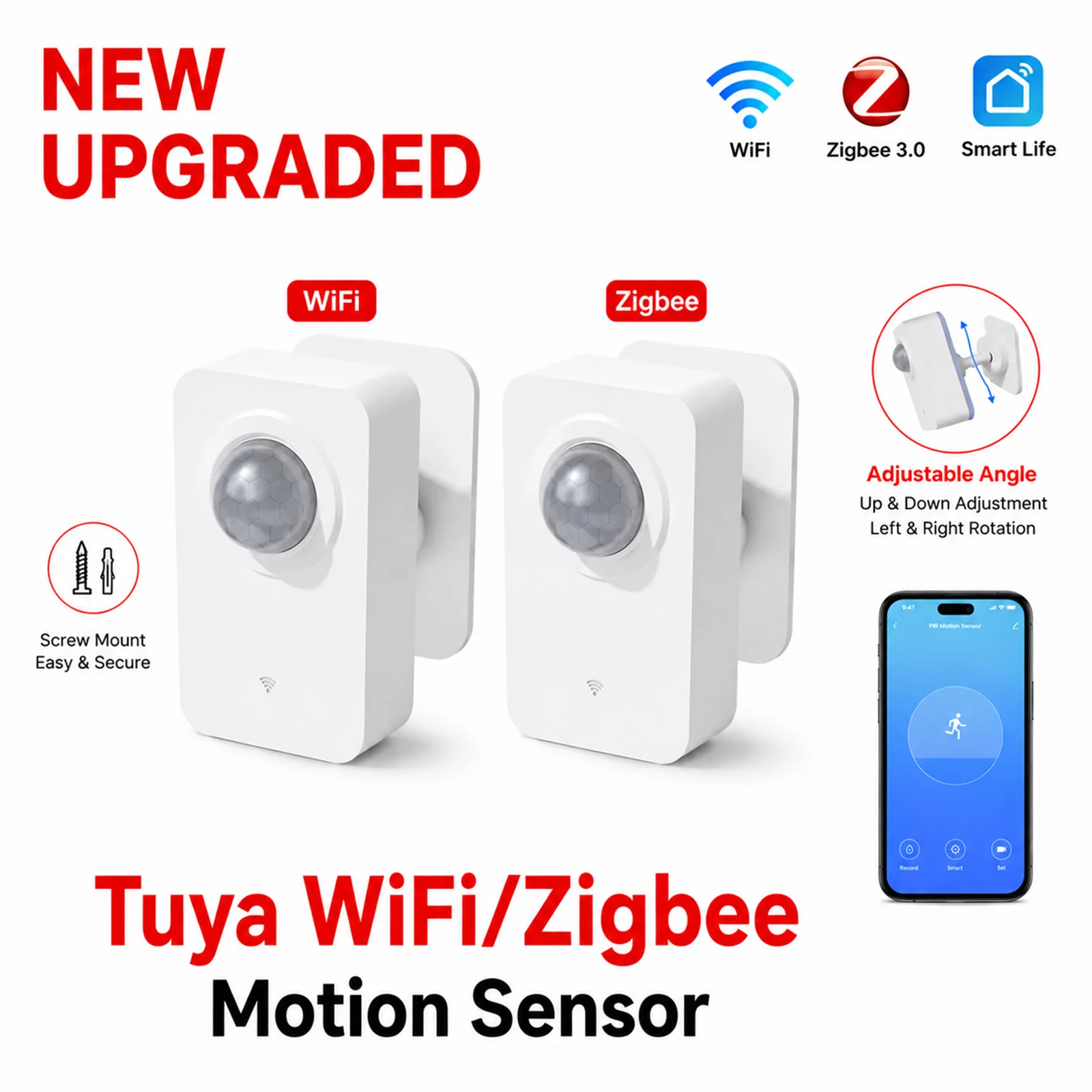 Tuya WiFi Zigbee PIR Bewegungssensor Infrarot-Körperdetektor Smart Home Sicherheitsalarm APP Fernüberwachung Kompatibel mit Alexa