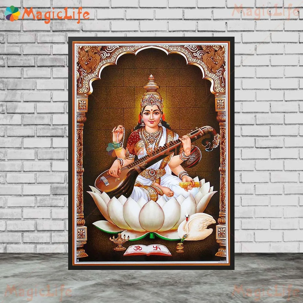 Saraswati Swan Mount Brahma's Wife Goddess Wall Pictures For Living Room Home Decor Poster Wall Art Canvas Painting Unframed