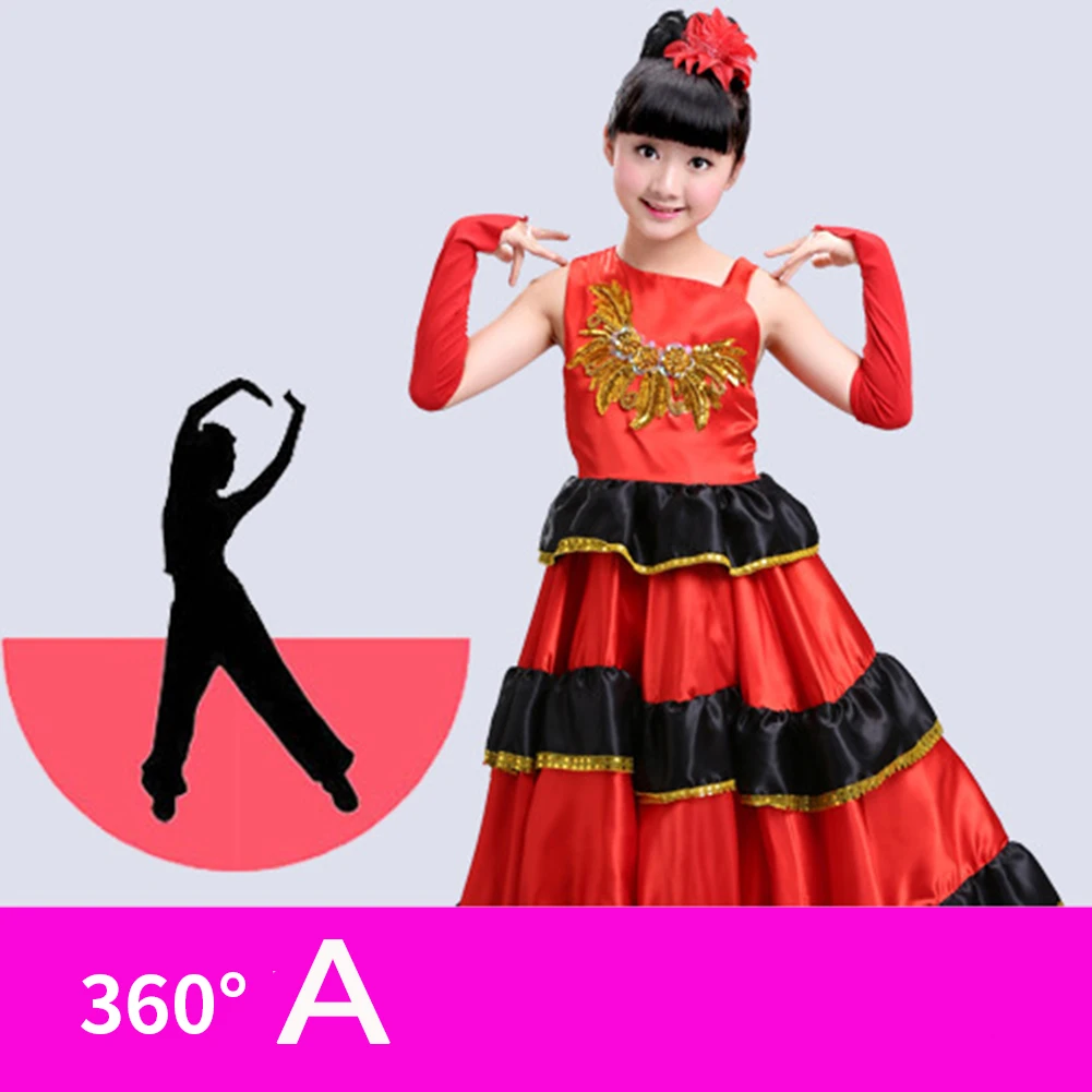 LOlanta Kids Girls Red Belly Dance Dress Spanish Flamenco Costume Toddler Carnival Stage Performance Clothes 3-12 Years