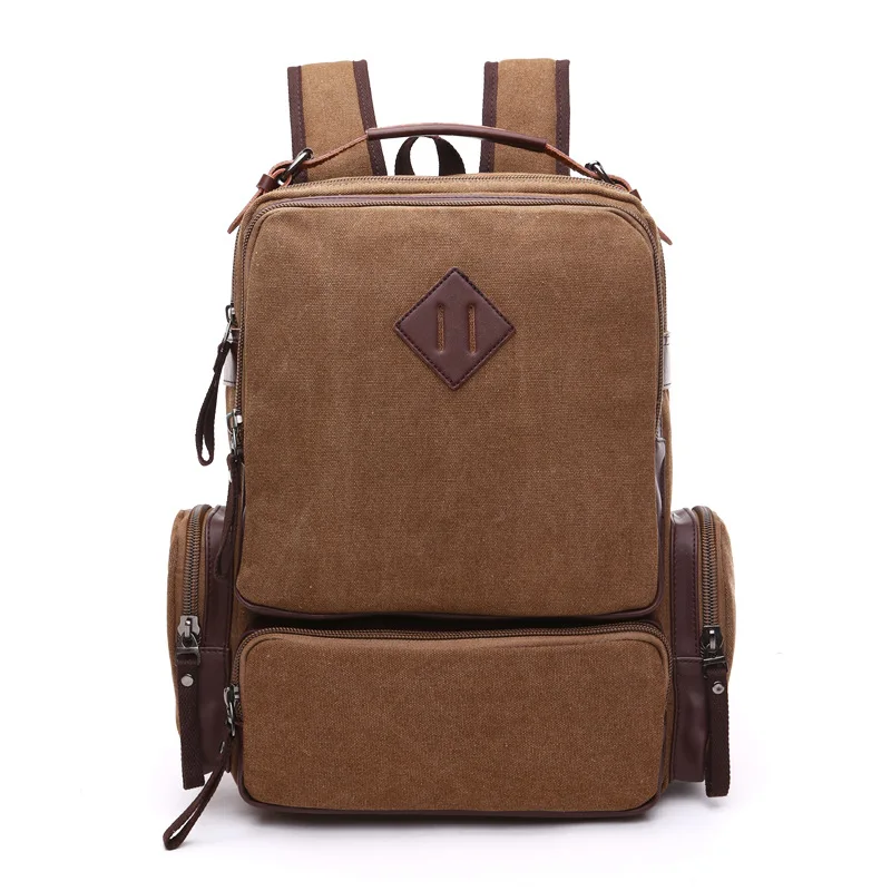 Large-capacity practical computer storage backpack, vertical square multi-pocket travel canvas student schoolbag