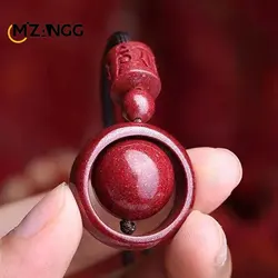 Hand-carved Cinnabar Pendant Luxury Natural Zijin Sand Pendant Personality Six-character Truth Necklace Round Bead Necklace