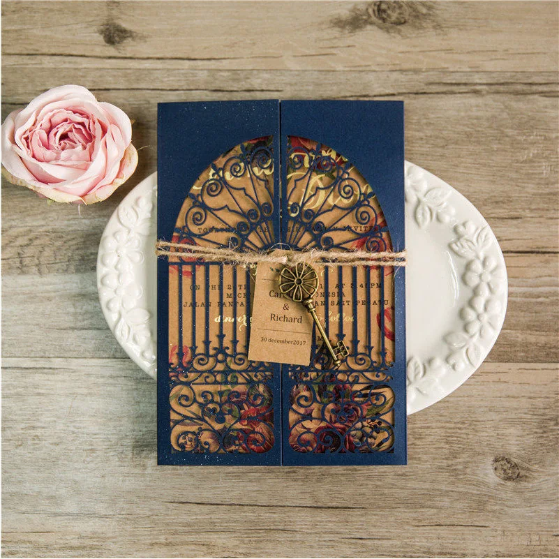 

50 Luxury Customized Wedding Invitations Cards, Laser Printing, Engagement Holiday Thanksgiving Party, Return Cards and Envelopes