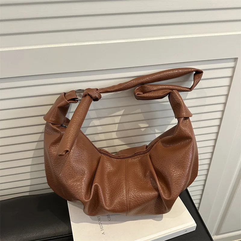 

Винтажные плиссированные дизайнерские женские сумки-бродяги из искусственной кожи, однотонные универсальные женские сумки через плечо, большая вместительная женская повседневная сумка-тоут