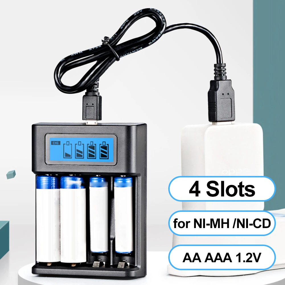 4 Slots LCD Display AA AAA Battery Charger Independent Slot Smart LCD Charger for NI-MH /NI-CD AA AAA 1.2V Rechargeable Battery