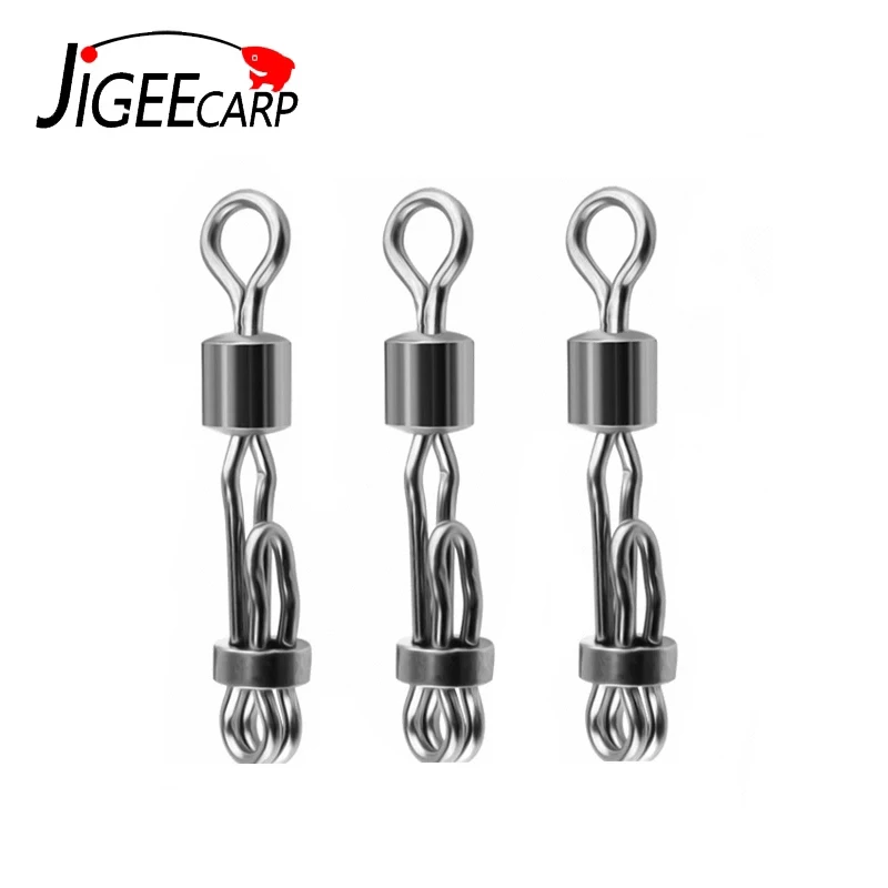 

JIGEECARP 50pcs Carp Fishing Connector Bearing Rolling Swivel with Snap Fishing Pellet Line Quick Change Swivels Tackle