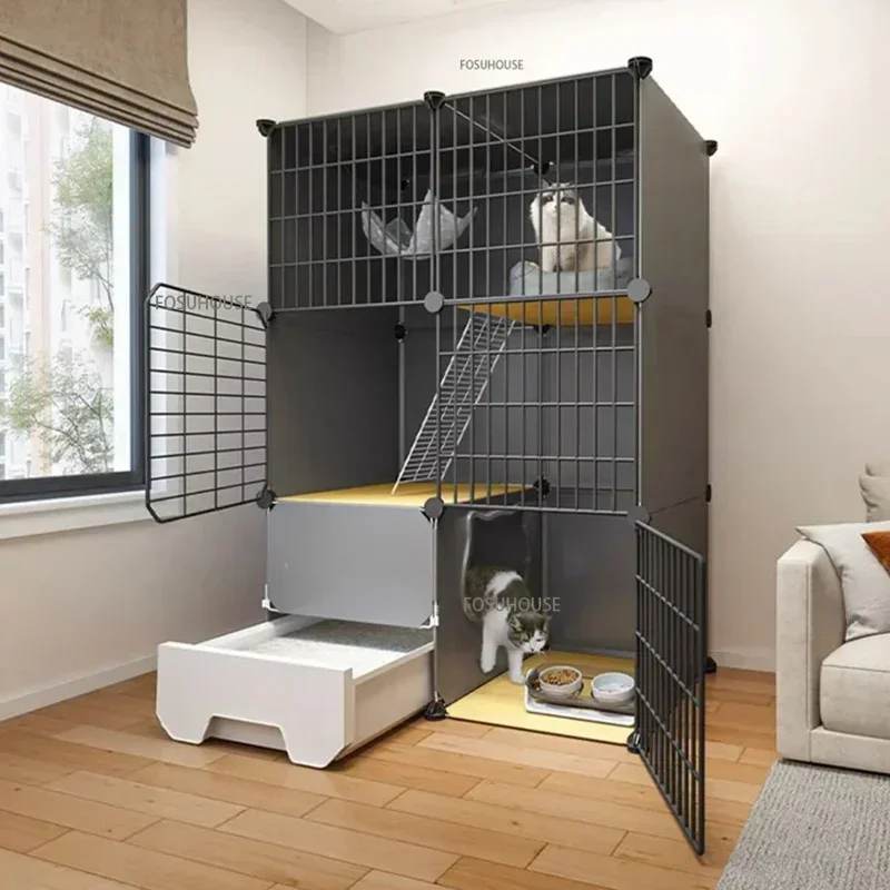 Modern Iron Mesh Cat Cages with Toilet Pet Villa Luxury Cat House Dog House Large Space Free Activity Cat House Pet Supplies M