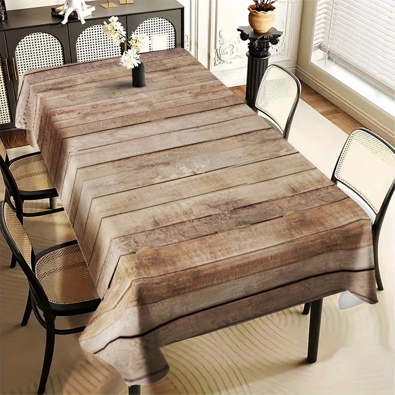 Simple Retro Wood Grain Pattern Tablecloth - Fence Wood Board Stripes Pattern Printed Tablecloth