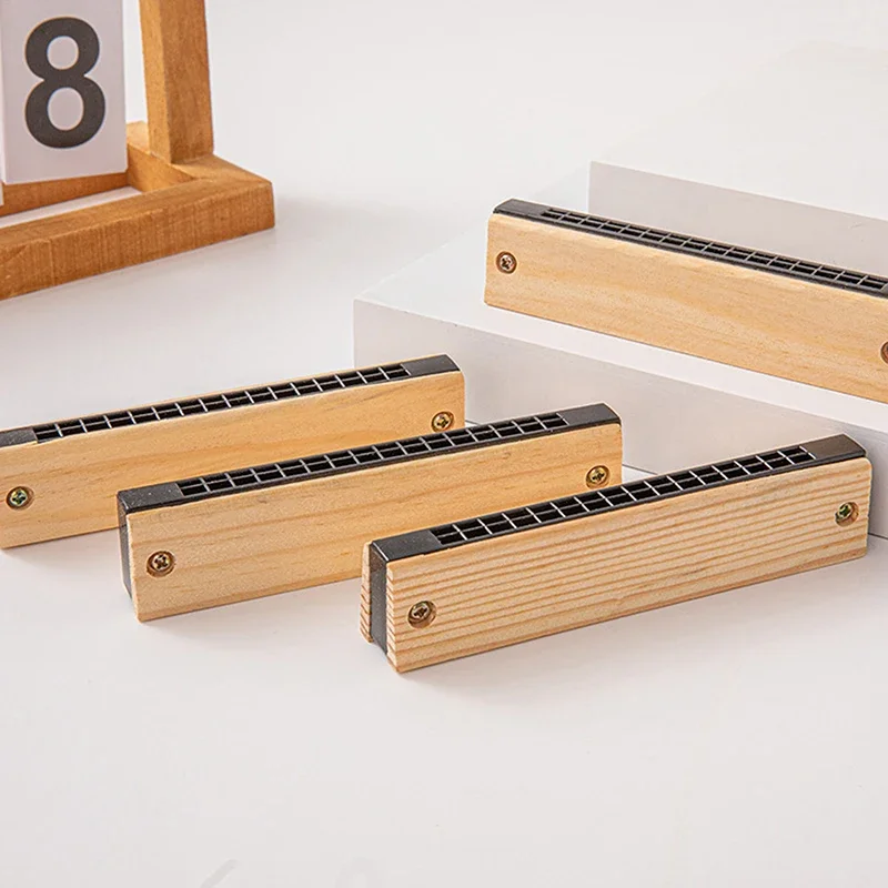 DIY White Embryo Wooden 16 Holes Little Harmonica Musical Instrument Kids Early Educational Enlightenment Toys