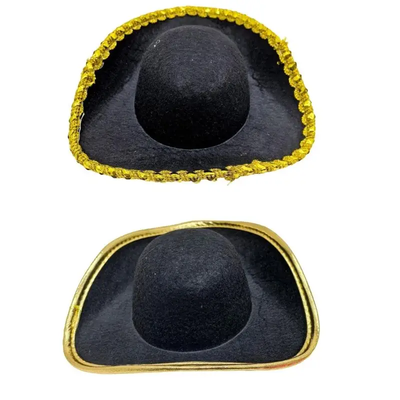

652F Felts Pirate Hat Pirate Costume Caps Funny Party Hat Halloween Cosplay Costume Accessories Yellow Wide Brim Hat Unisex
