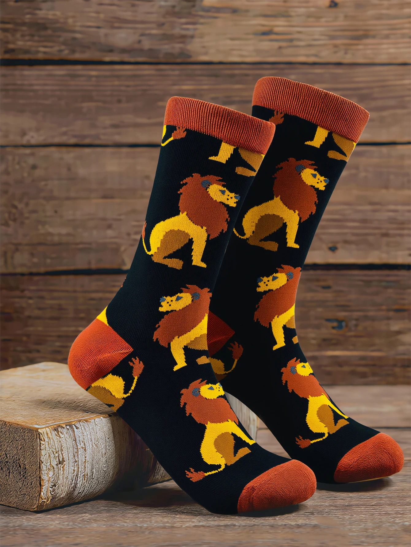 1 Pairs Cartoon Lion Tiger Print Crew Men's Socks Novelity Animal Pattern Mid Socks Men Casual Skateboard Socks