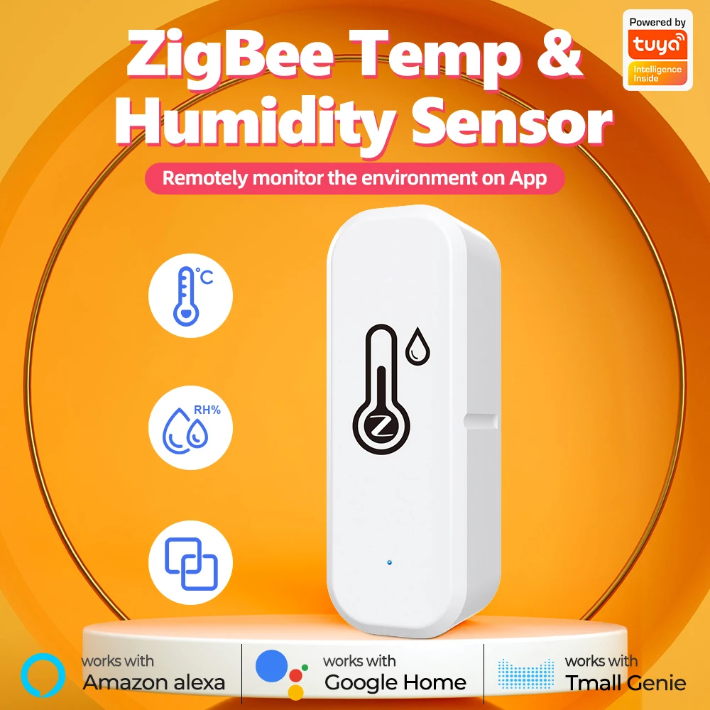 Tuya ZigBee-Sensor Inteligente de Temperatura e Umidade, Detector Doméstico, Aplicativo, Monitor em Tempo Real, Funciona com Alexa, Google, Zigbee