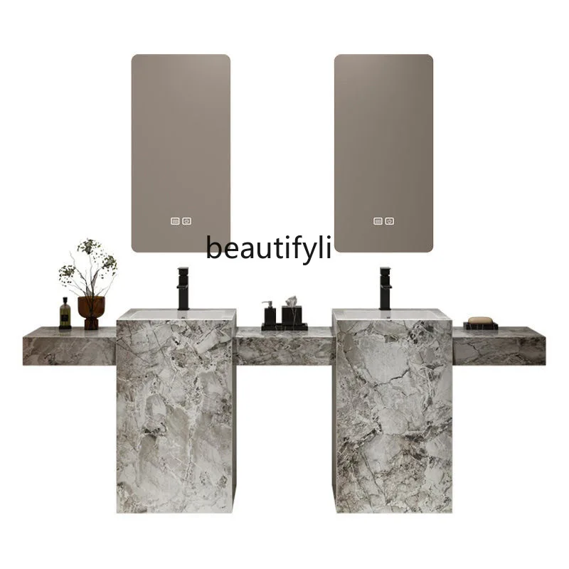 

Stone Plate Pedestal Basin Integrated Floor-Mounted Washbasin Wash Basin Bathroom Table Seamless Basin Stone Bathroom Cabinet