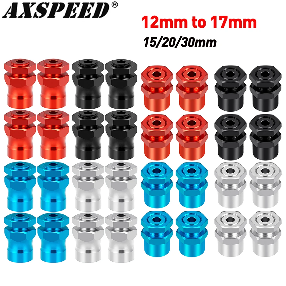 อะแดปเตอร์แปลงล้อหกเหลี่ยม AXSPEED 4 ชิ้น ขนาด 12 มม. ถึง 17 มม. พร้อมน็อตแปลงขยาย 15/20/30 มม. สำหรับรถ 1/10 ที่ได้รับการดัดแปลง รถบักกี้ รถบรรทุก ขนาด 1/8 อะไหล่รถยนต์