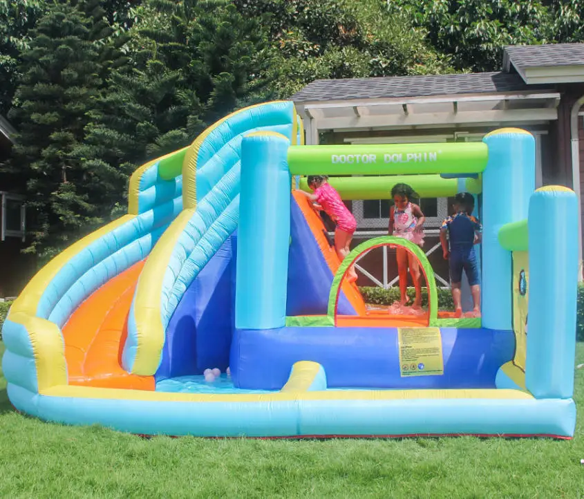 جديد نفخ الشريحة مسرح الأطفال الجنة كبيرة في الهواء الطلق الأطفال الترامبولين الشريحة معدات اللعب هدايا المهرجان