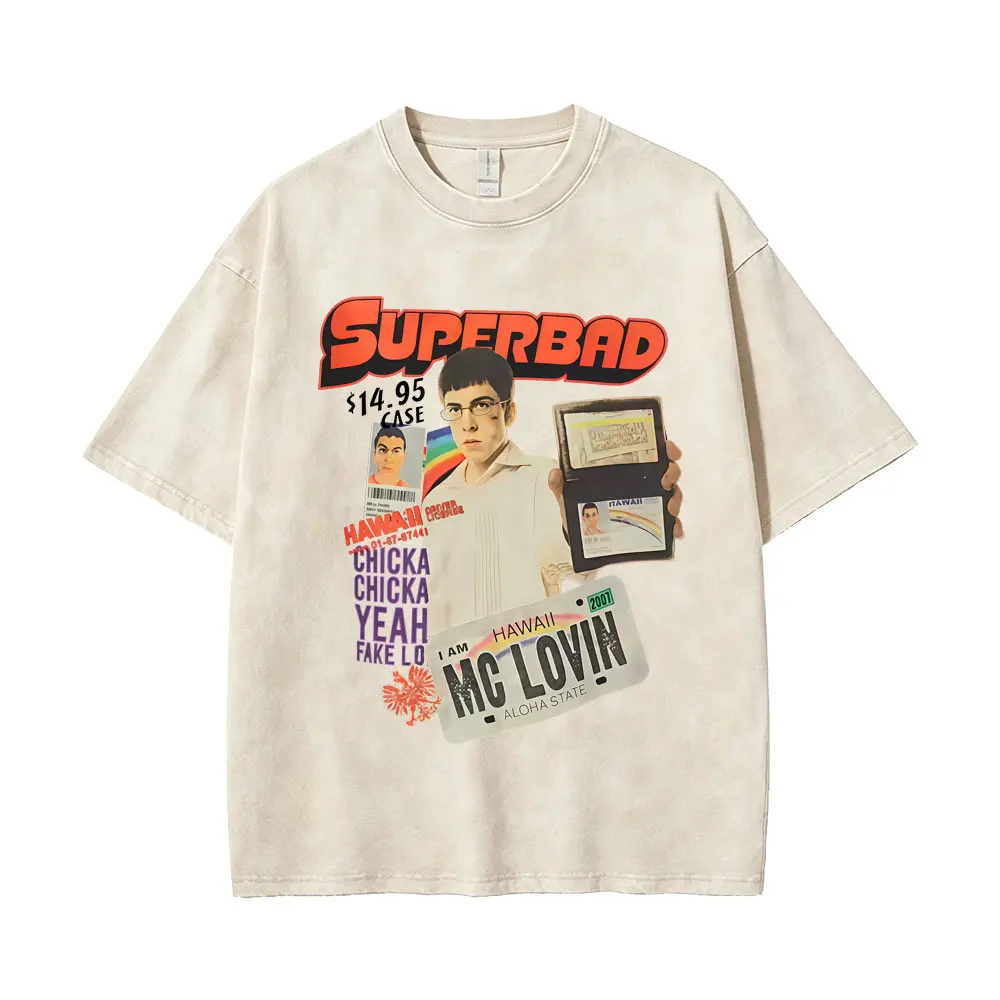 Funny Comedy Movie Superded Mclovin Washed Vintage T-shirt Men Women Casual Retro Humor T Shirt Men's Fashion Oversized T-shirts