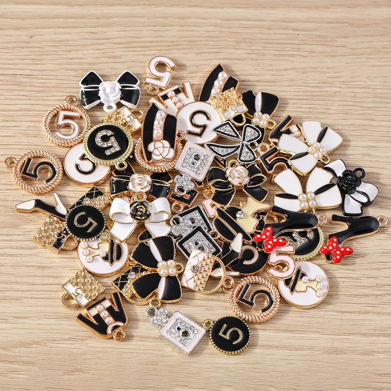 Tusember 10pcs Random Mix Charms Enamel Bowknot Bag Shoes Pendants for Jewelry Making Earrings Necklace DIY Bracelet Accessories