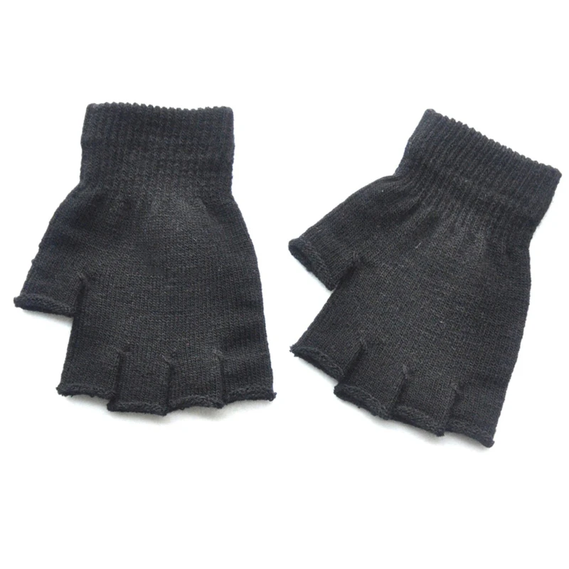 Women Men Solid Color Half Finger Mittens Fingerless Wool Knit Wrist Glove Winter Warm Soft Short Gloves Thick Knitted Mittens