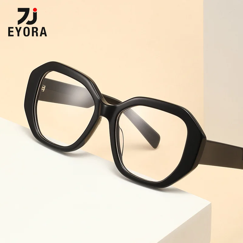 EYORA British Style Acetate Polygon Reading Glasses Anti Blue Ray Myopia and Hyperopia Photochromic Prescription Eyewear Lens
