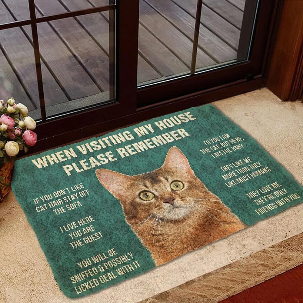 

CLOOCL Please Remember Somali Cat House Rules Custom Doormat Decor Print Animal Floor Door Mat Non-Slip 3D Soft Flannel Carpet