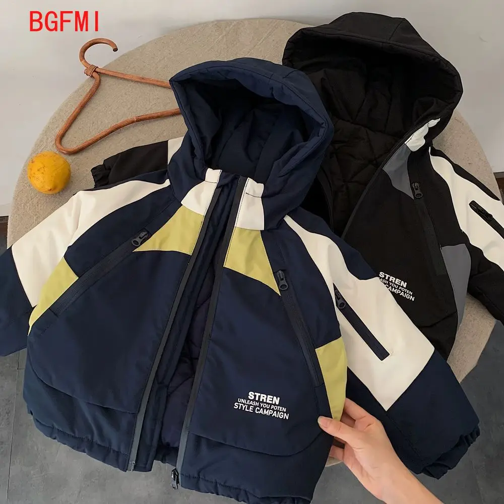 

2-12Y Children's Cotton Jacket for Autumn Winter 2025 Boys Cotton Hooded Trench Coat Baby Children's Thick Warm Outdoor Jackets