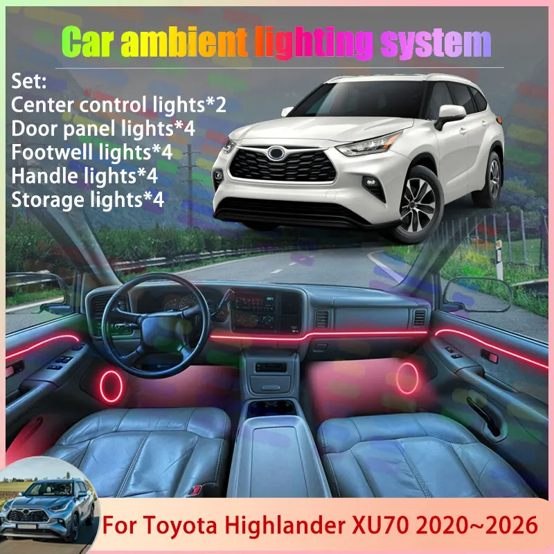 

Для Toyota Highlander XU70 MK4 4 2020 ~ 2026 2021 2/18 в 1 автомобильный атмосферный светильник RGB абажур ансамбль стример атмосферный набор