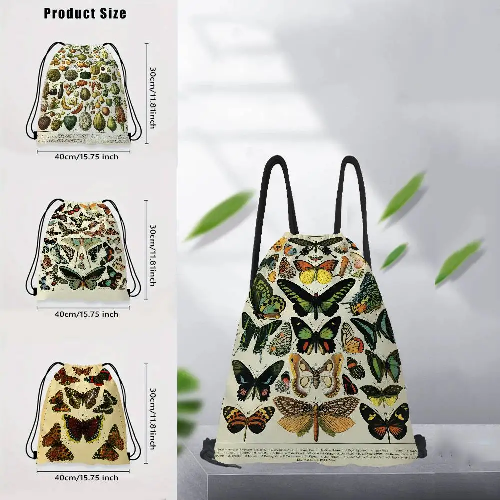 Bolsas con cordón con estampado de setas y flores de insectos y mariposas, bolsas de regalo para fiestas, mochilas con cordón a granel para deportes, gimnasio y viajes
