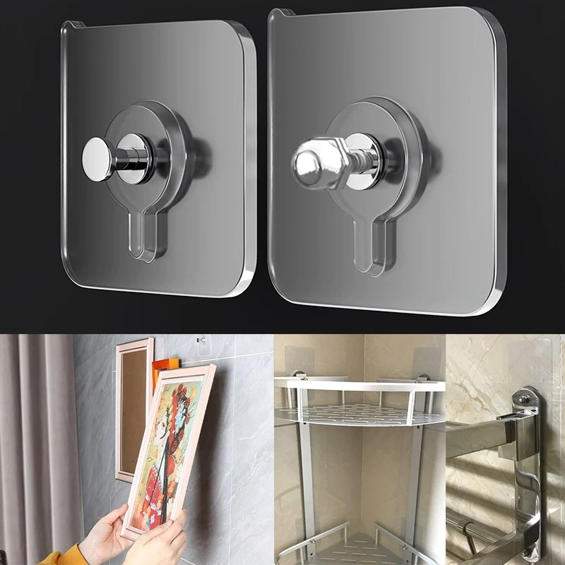 4/8Pcs PVC Strong Adhesive Nails Wall Photo Frame Seamless Wall Hook Waterproof Transparent Kitchen Bathroom Screw Hook Hanger