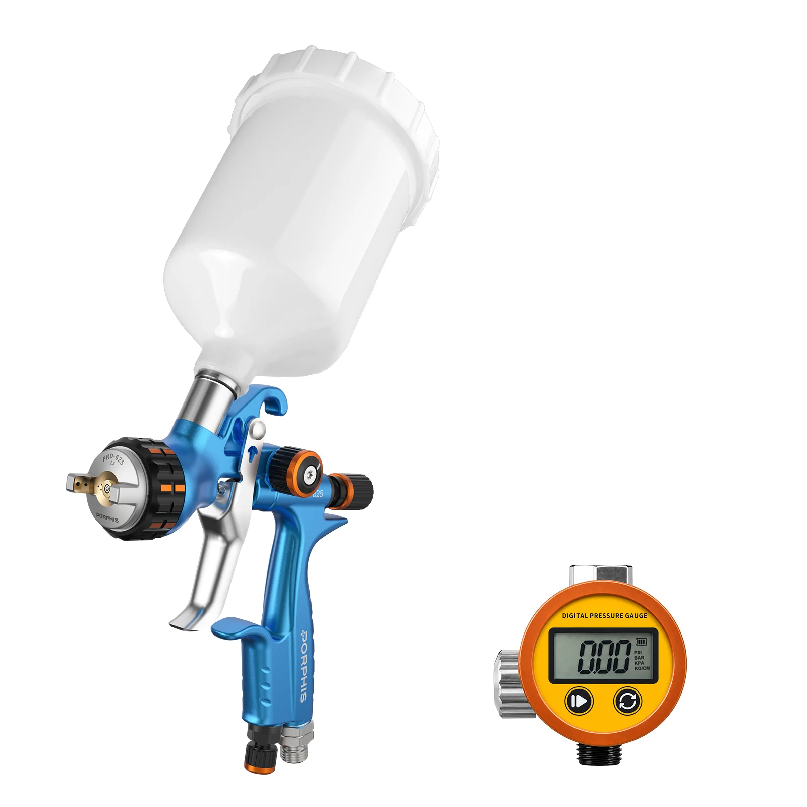 PORPHIS PRD-625 MP Spray Gun with PDG-01 Digital Air Flow Valve Automotive Paint Gun for Basecoat Refinish Precision Control