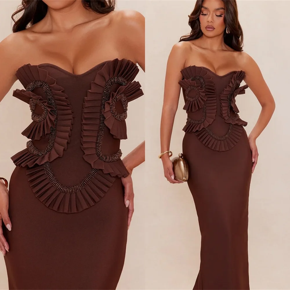 

Customized Fashion Jersey Evening Dress Exquisite Strapless Sleeveless Homecoming Dresses Temperament Special Occasion Gowns