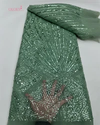Latest Hot Sale Fashion Africa Lace Fabric High Quality Handmade Embroidery Lace With Beads Sequins Party For Wedding Dress