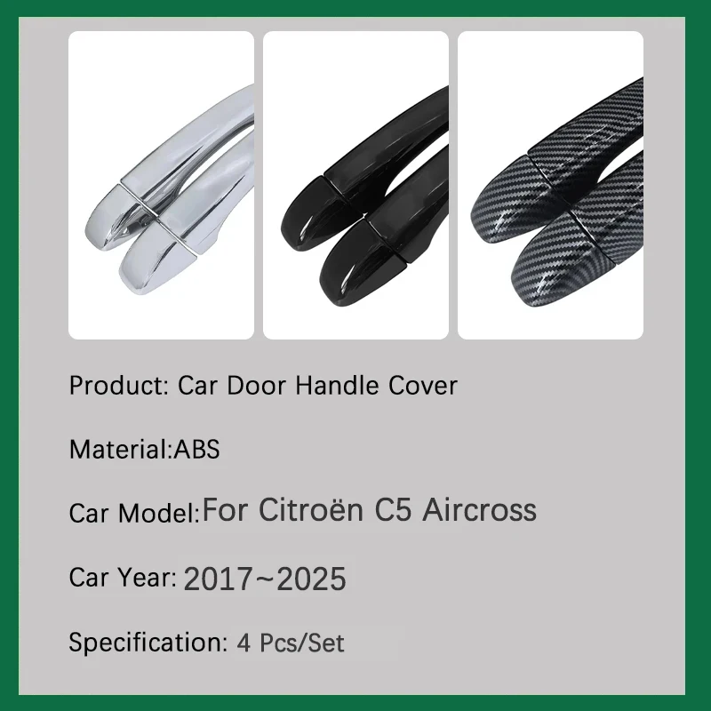 Car Door Handle Cover For Citroën C5 Aircross 2017~2025 Anti-dusty Chromium Styling Sticker Trim Exterior Parts Auto Accessories