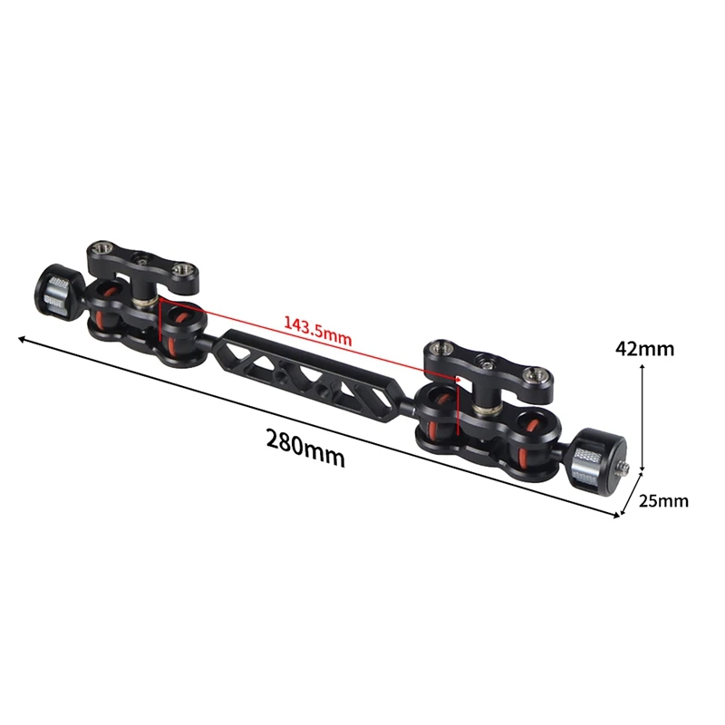 Barra di prolunga a doppia testa a sfera in alluminio con braccio articolato per fotocamera da 1 pezzo con viti da 1/4 di pollice per supporto per fotocamera DSLR