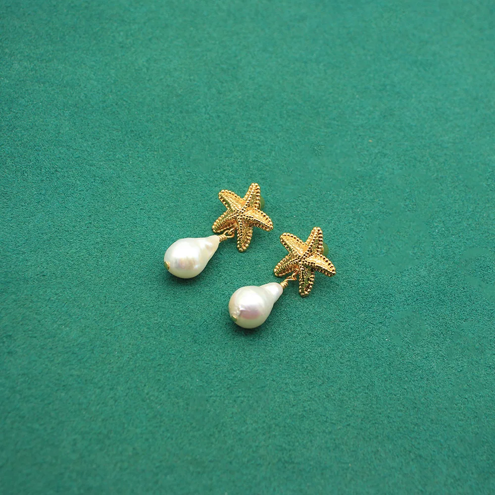 

Elegant Baroque Pearl Earrings Seaside Vacation Style Golden Starfish Earrings Jewelry Accessories Birthday Gifts for Women