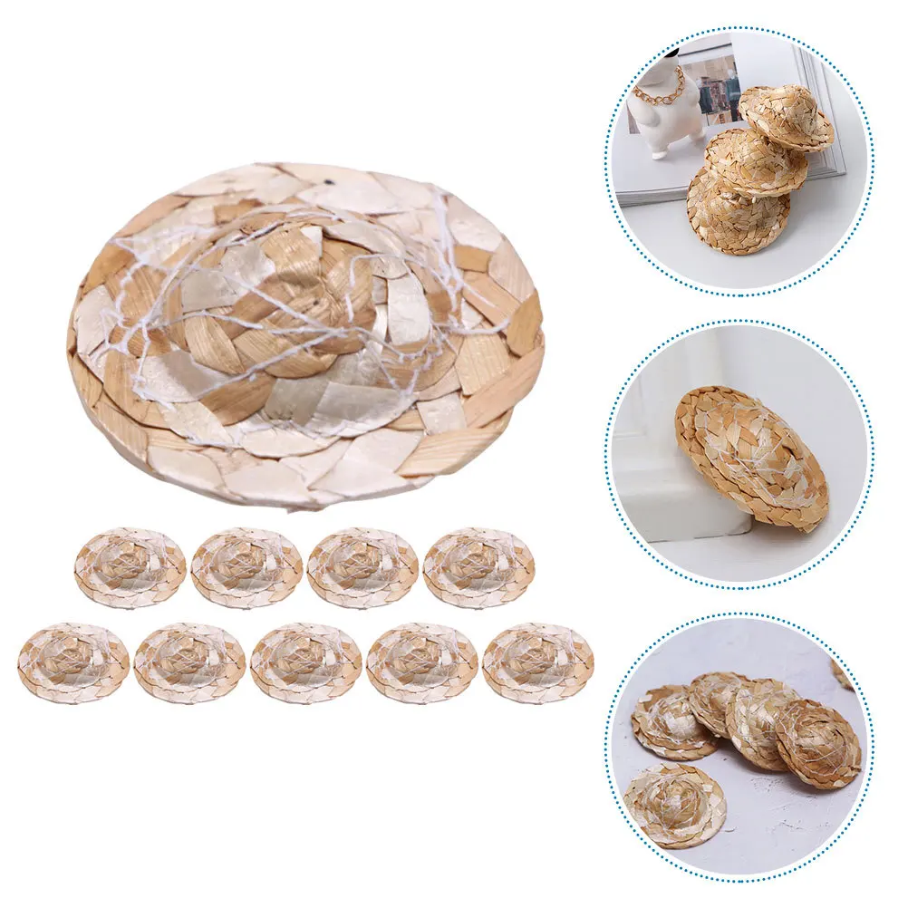 10 قطعة قبعات صغيرة من القش المنسوجة المدمجة خفيفة الوزن الحرفية الديكور صور الدعامة الإبداعية قبعة صغيرة حلية DIY بها بنفسك الملحقات