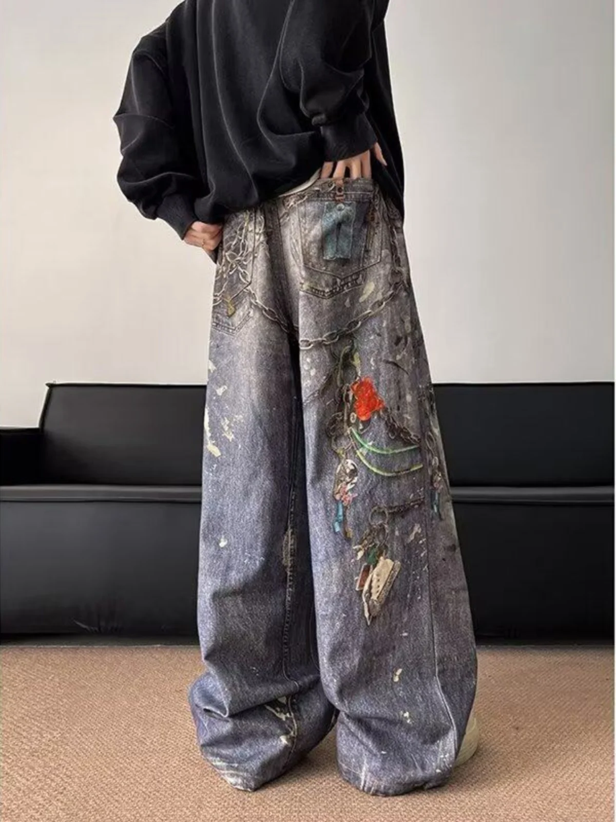 

American Aalyptic fiti Men's Jeans Straight Leg Wide Leg Pants Trendy Brand Cool Streetwear Youthful Casual Denim