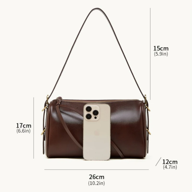 Minimalist Everyday Shoulder Bag for Women Soft Genuine Leather Vegetable Tanned Convertible Crossbody Strap Luxury Handbag