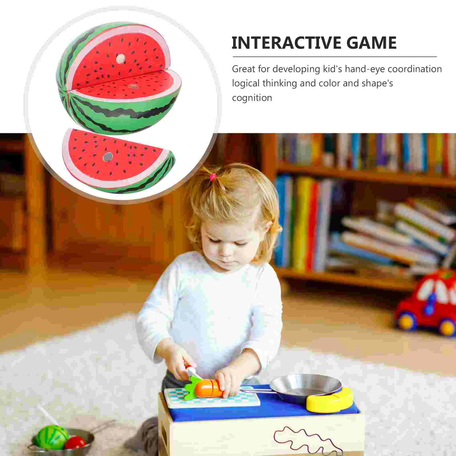 Comida de corte para niños pequeños, decoración de fruta y sandía, cocina de simulación cognitiva de madera