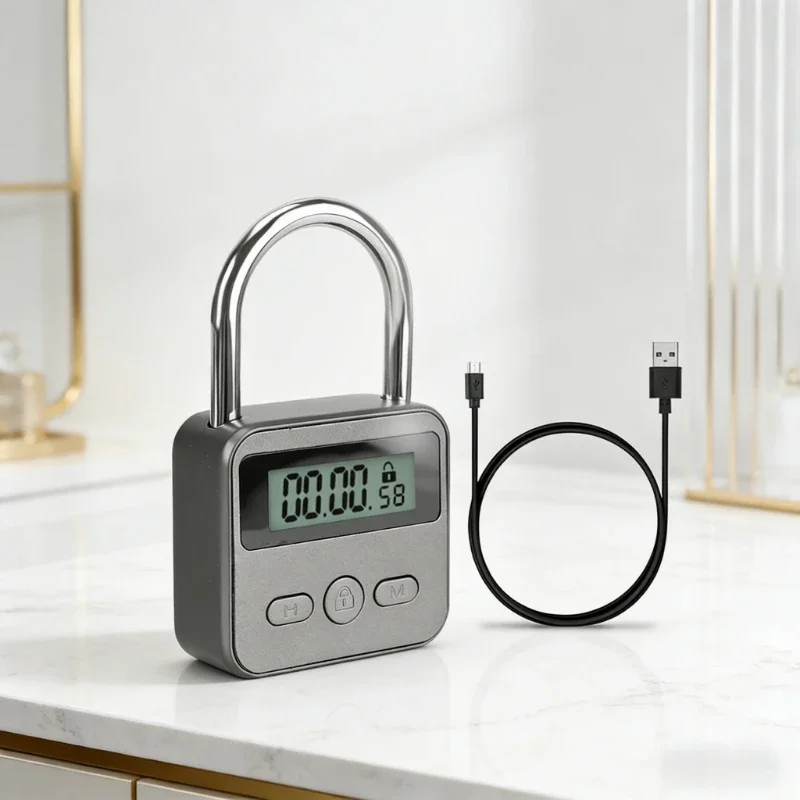 2X Smart Time Lock LCD Display Electronic Timer Switch USB Rechargeable Timer Padlock Travel Electronic Timer-Qing
