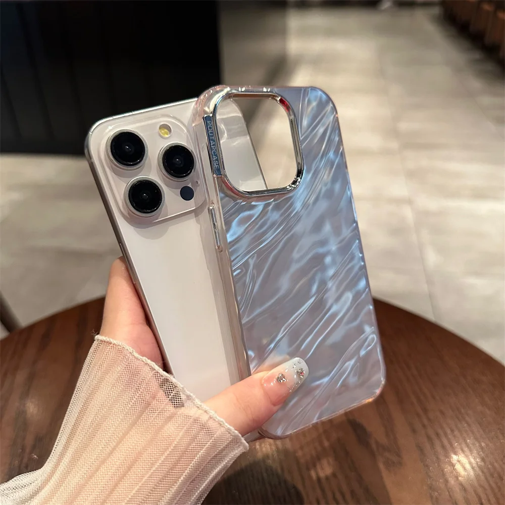 Luxury Plating Silicone Shiny Water Ripple Case For iPhone 16 15 14 13 12 11 Pro Max Plus Aesthetic Camera Protection Cool Cover - náhled 6