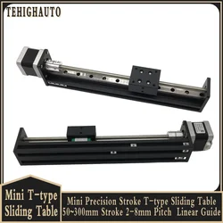 Mini Precision Stroke T-type Sliding Table 50~300mm Stroke 2-8mm Pitch Linear Guide Self lock NEMA17 0.28Nm 0.7Nm Stepper Motor