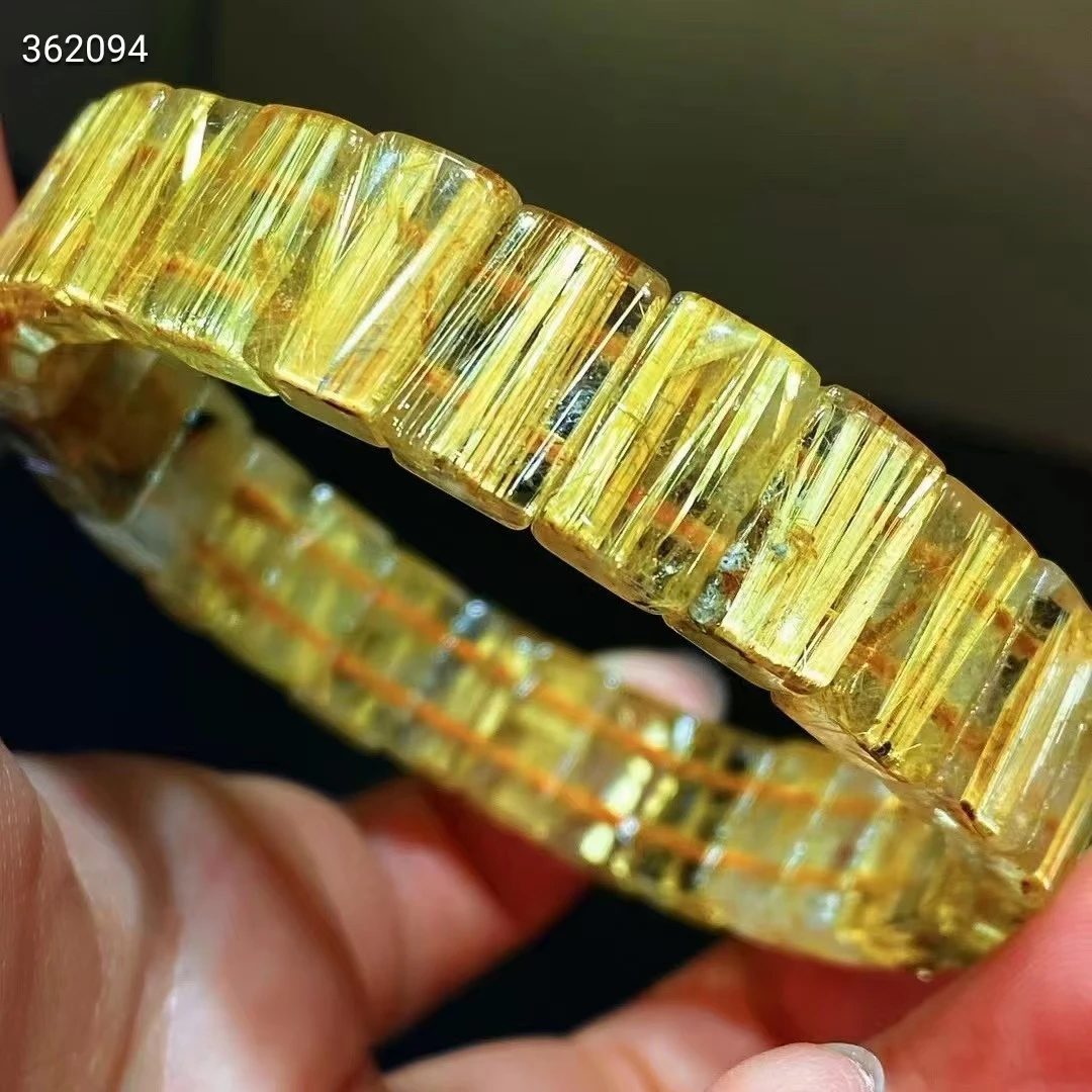 

Natural Gold Rutilated Quartz Clear Rectangle Beads Bracelet Women Men Fashion 12.4x7.3x5.7mm Wealthy Stone AAAAAA