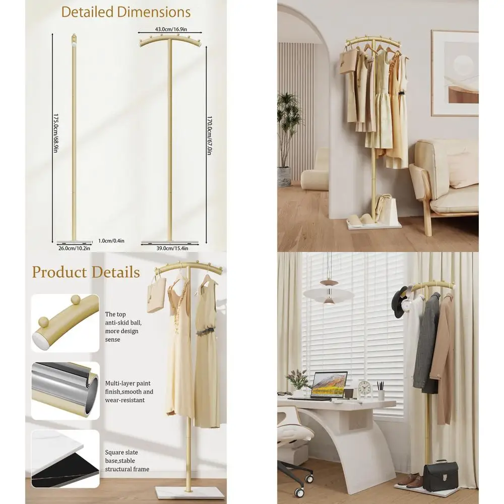 

Freestanding T-Shaped Metal Coat Rack with Natural Rock Base, 68.9in Gold, Ideal for Entrances and Halls