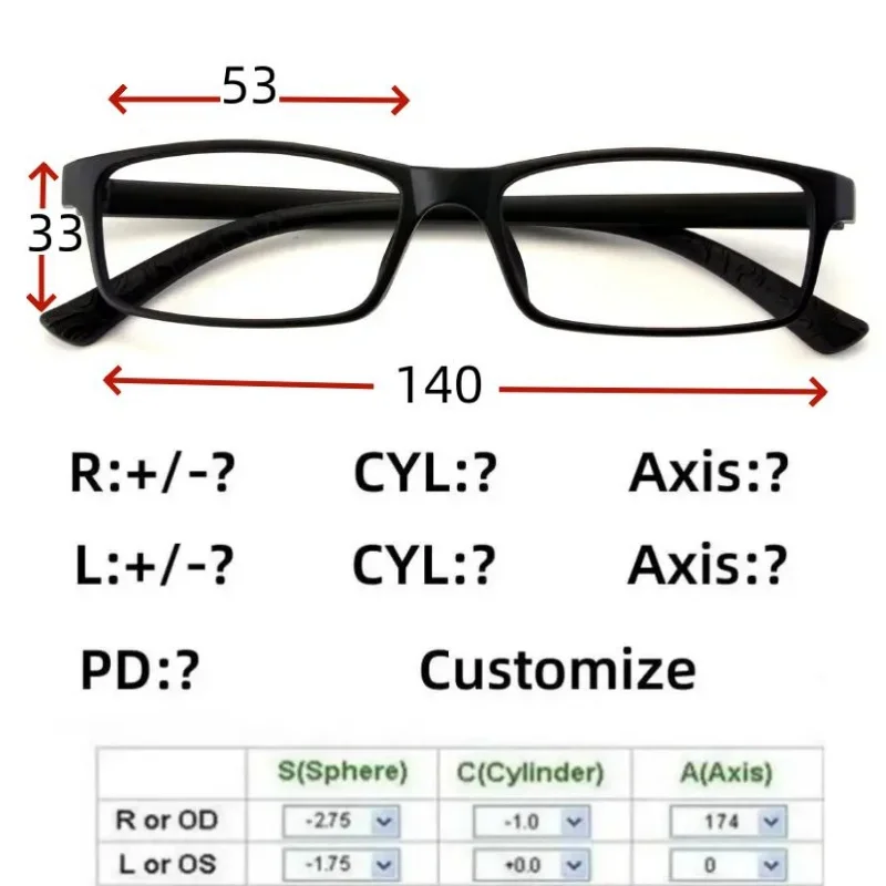 

53-18-135 Optical Prescription Myopia Customized Myopia Hyperopia Square-Rimmed Glasses TR90 Ultra Light Glasses Men