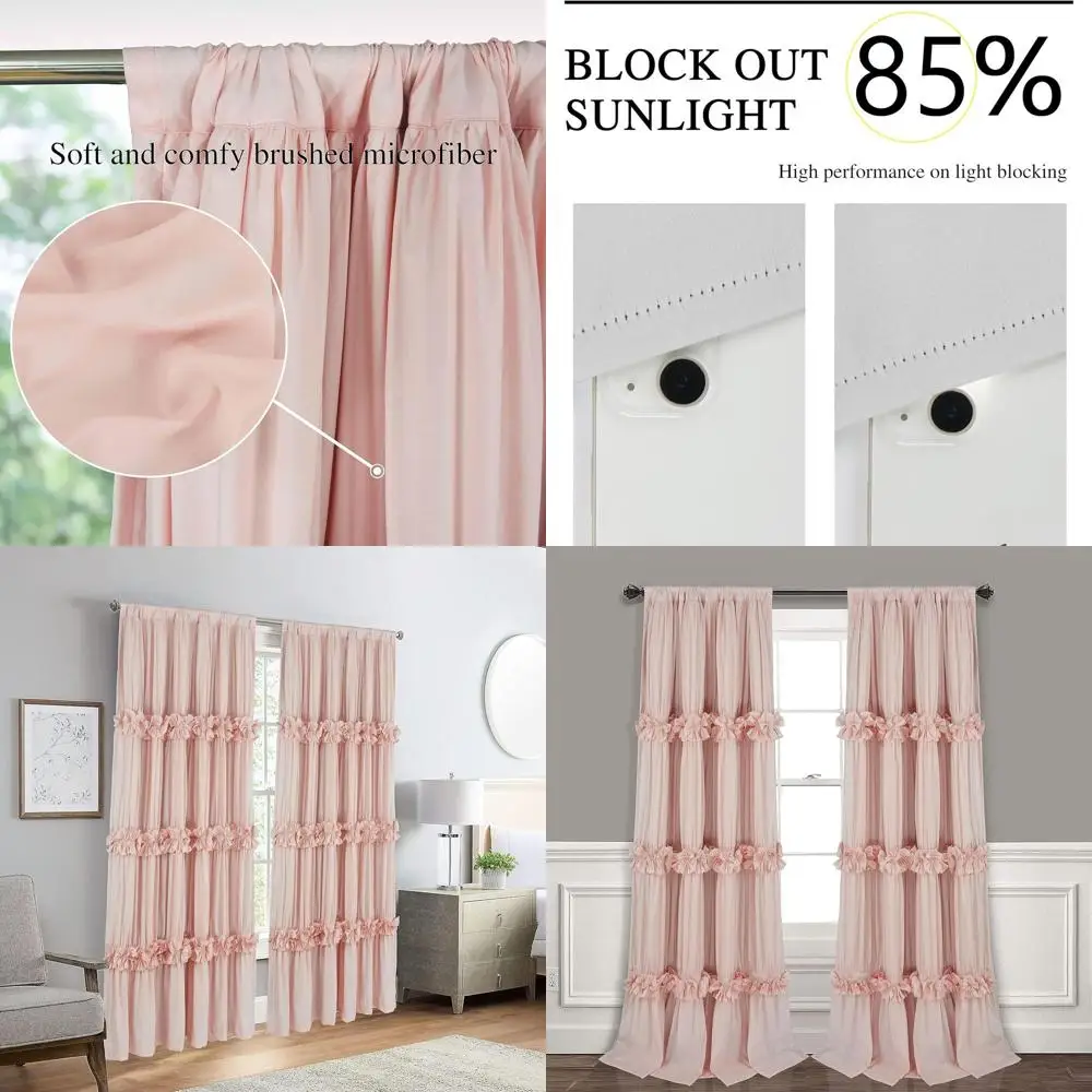 

Термоизолирующие светонепроницаемые шторы, 54x84, 2-панельные, в стиле бохо с бабочками и цветами, персиково-розовые