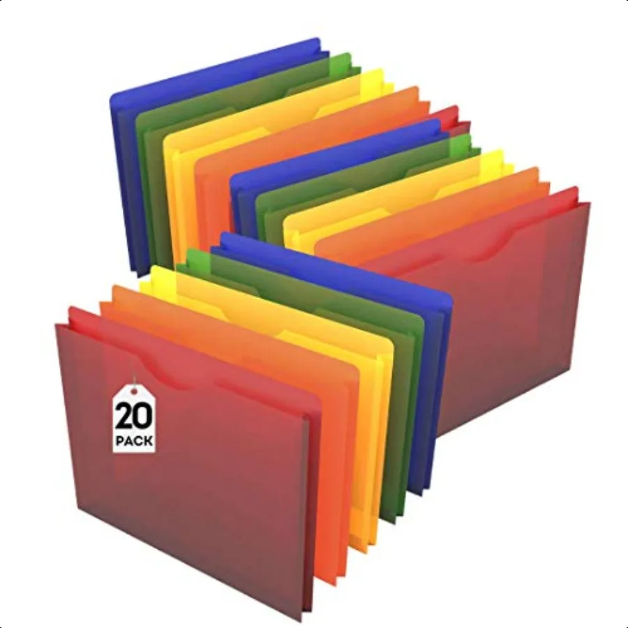 

File Folders Plastic Assorted Colors Letter Size Expandable 20 Pack
