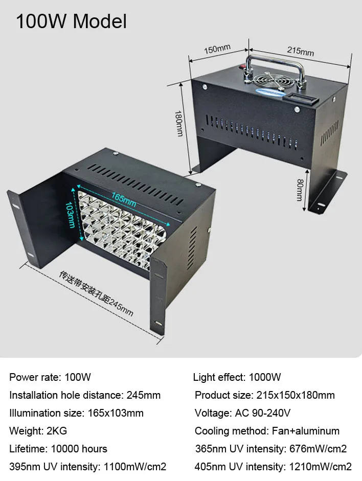 100W Light Emitting Diode UV Coating Machine 365nm 395nm 405nm UV Spray Paint Curing Lamp Conveyor Screen