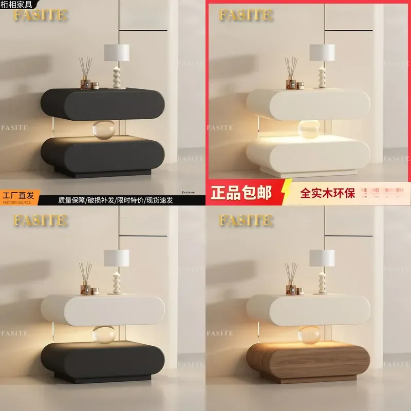 For Bedside Table Side Cabinet Light Luxury Smart Cream Style Sensor Lamp Crystal Ball Bedroom Storage