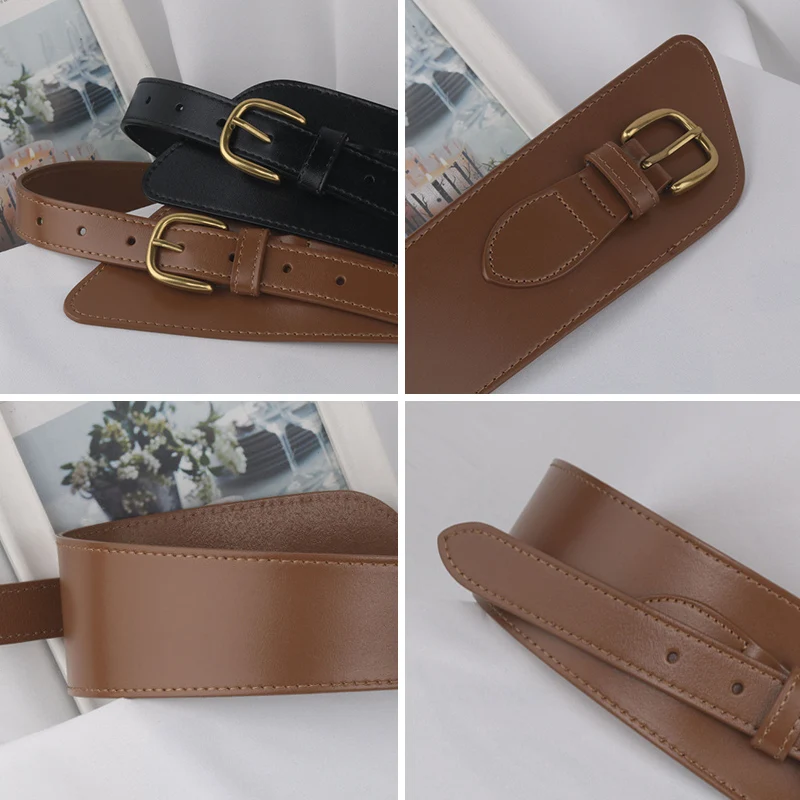 BEAUTODAY Belt Women Cow Leather Wide Belts Solid Color Classic Waistband Jeans Dress 2024 Ladies Accessories Handmade 91101