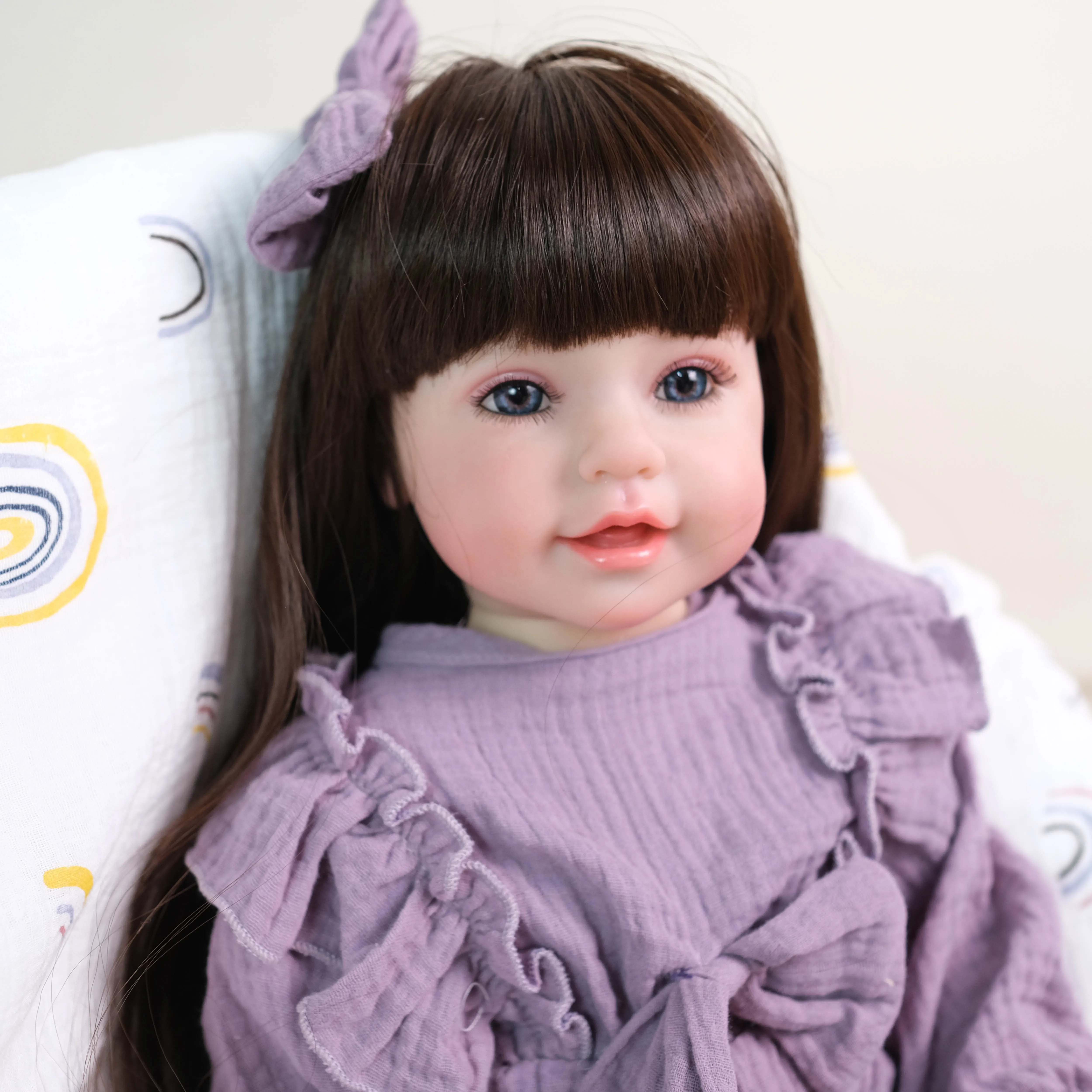 

NPK 22inch Reborn Doll Smiling Toddler Full Vinyl Girl Body Hand-Painted Detailed 3D Skin Tone with Visible Veins